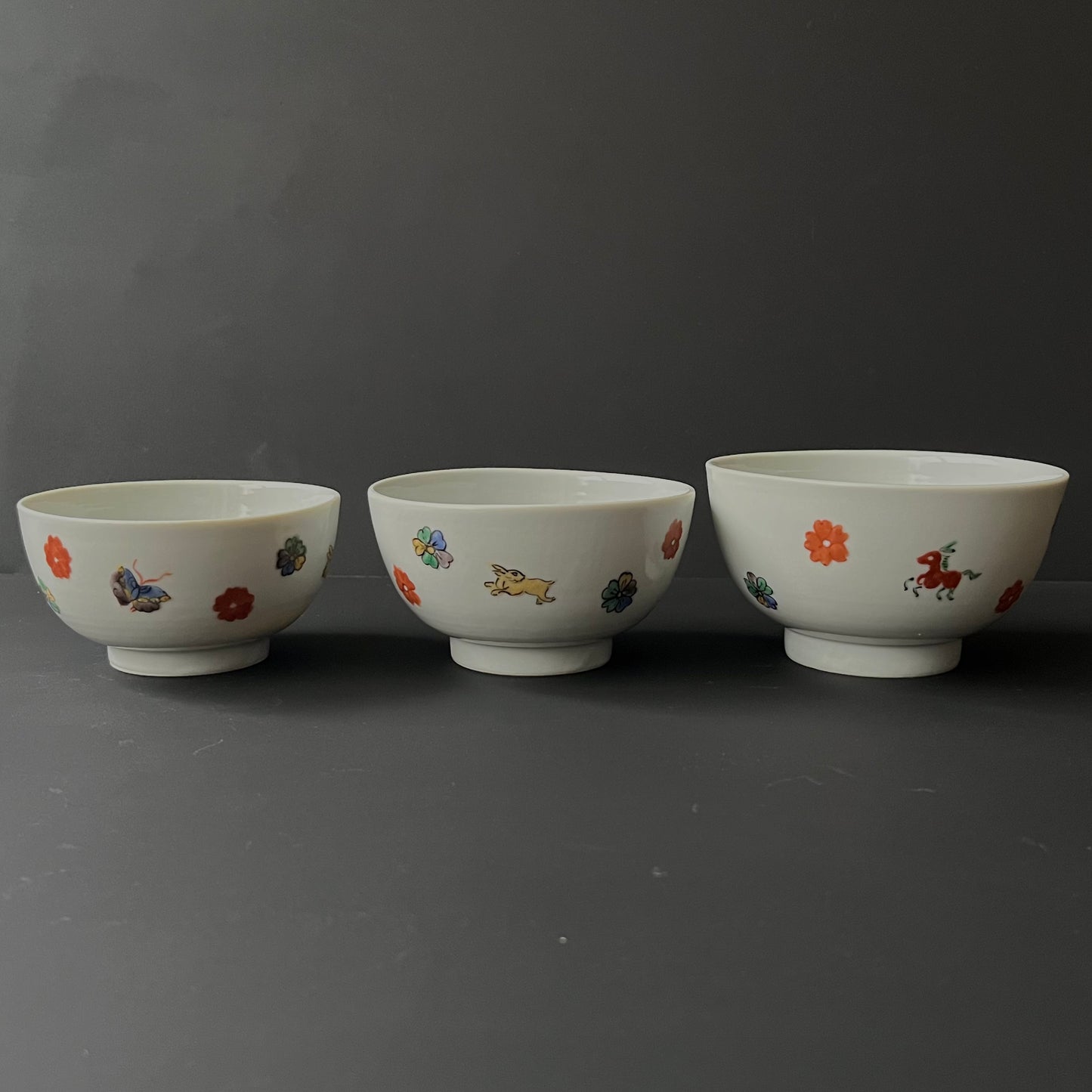 色絵花動物飯碗(大)