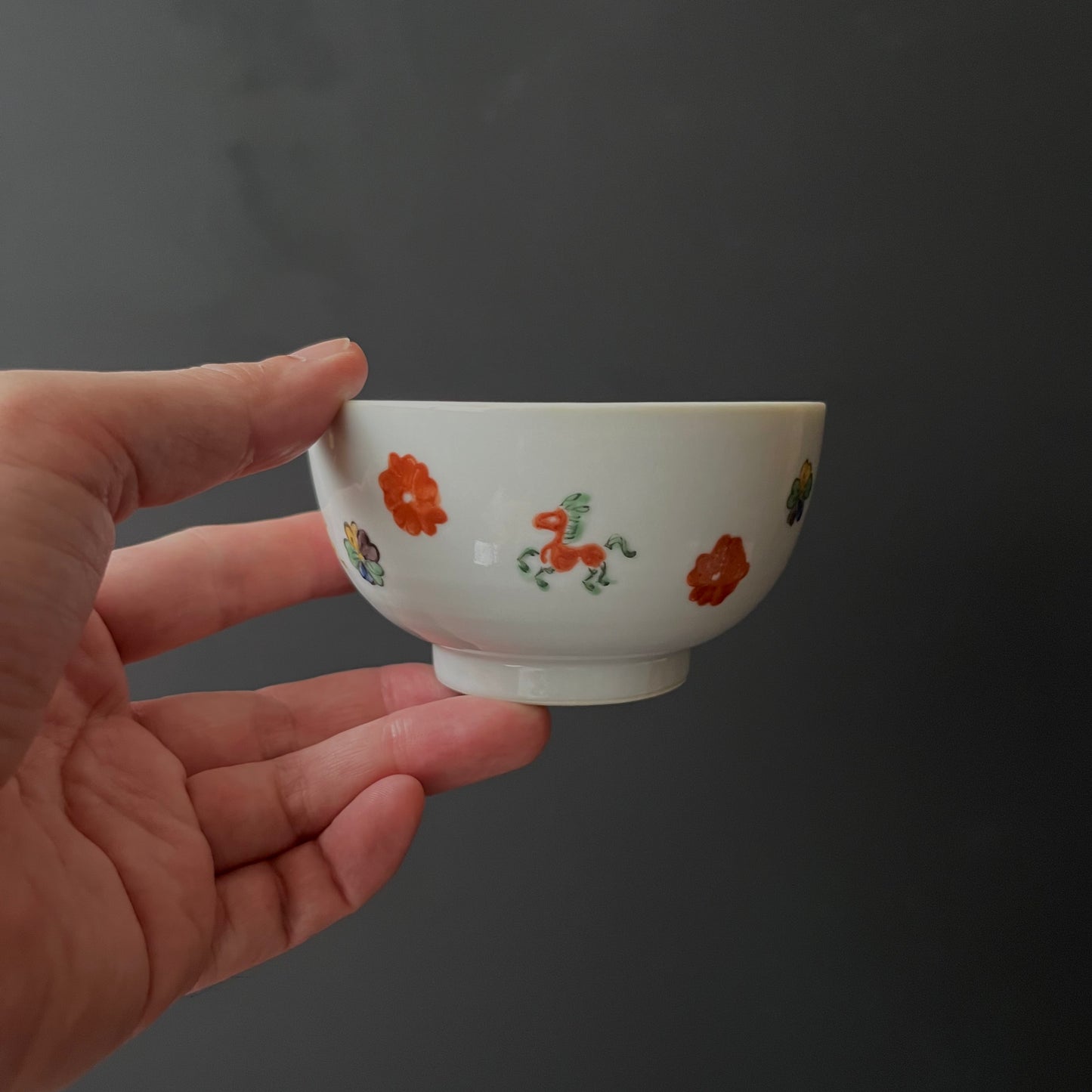 色絵花動物飯碗(小)