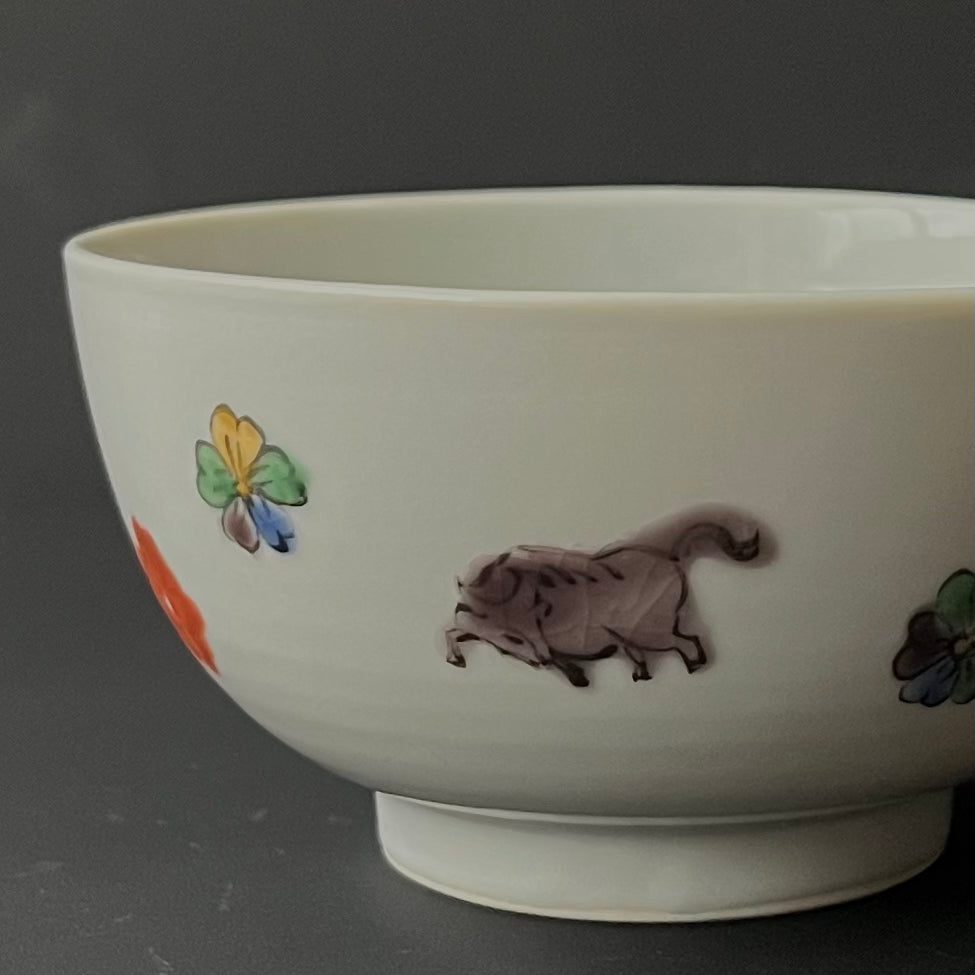 色絵花動物飯碗(小)
