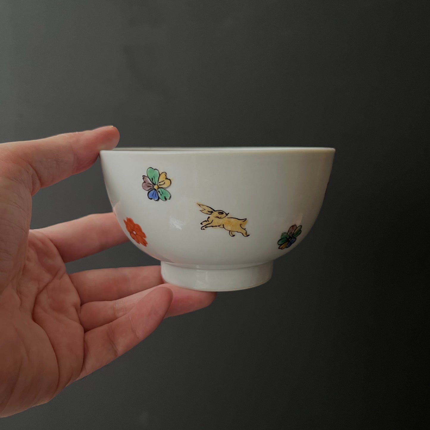 色絵花動物飯碗(大)