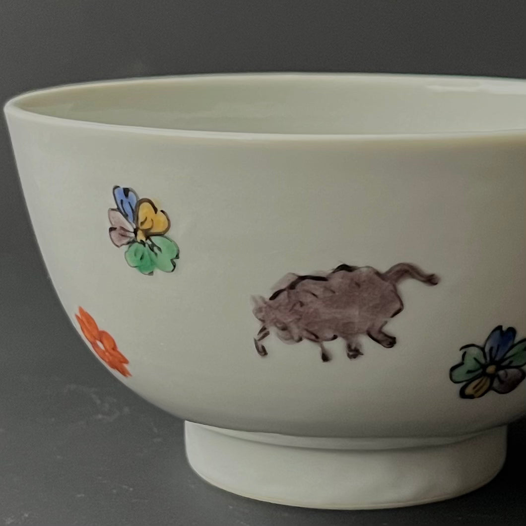 色絵花動物飯碗(大)