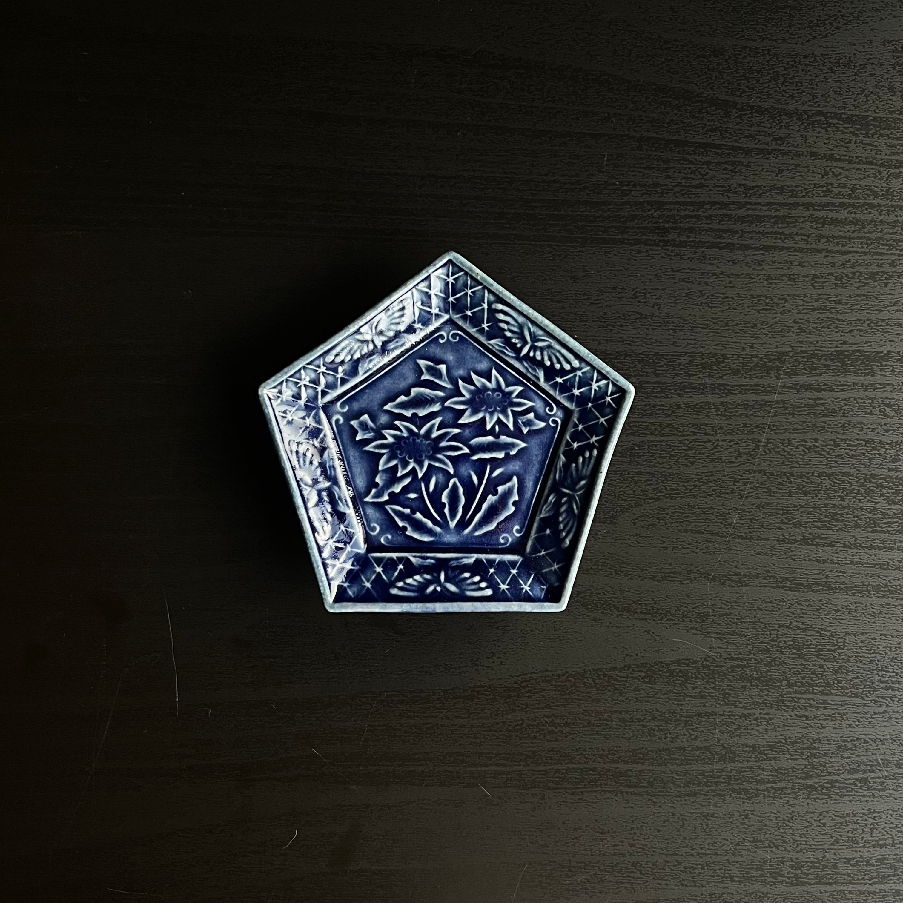 瑠璃釉五角小皿