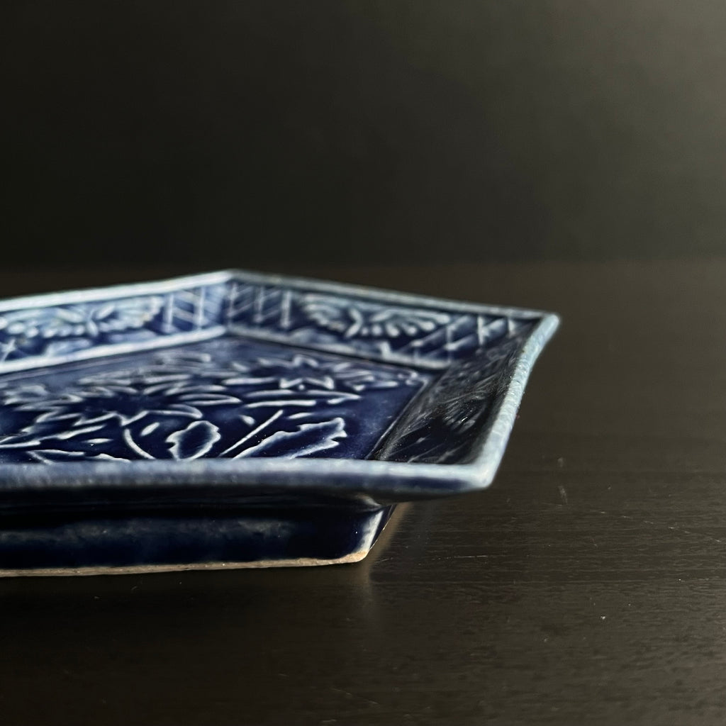 瑠璃釉五角小皿