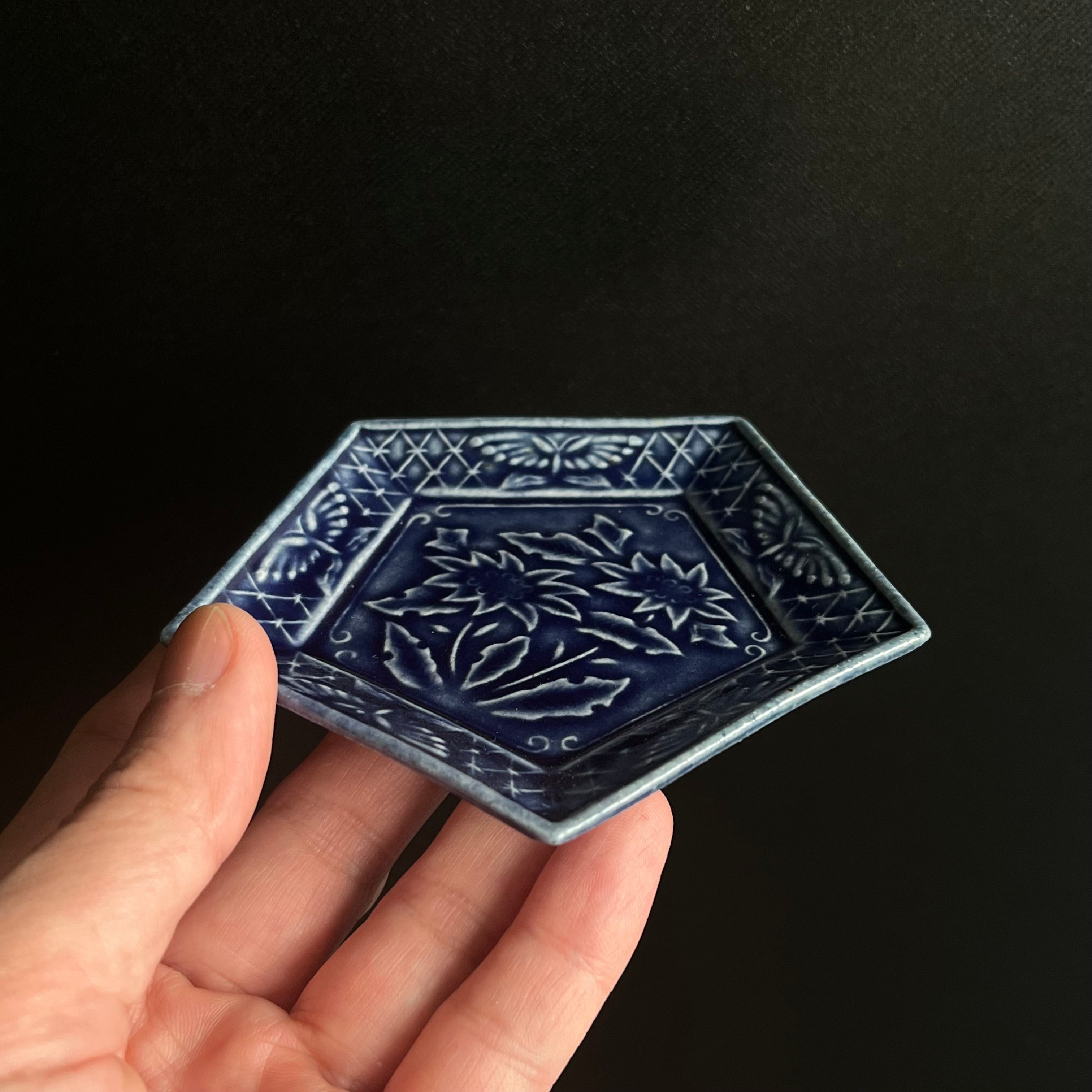 瑠璃釉五角小皿