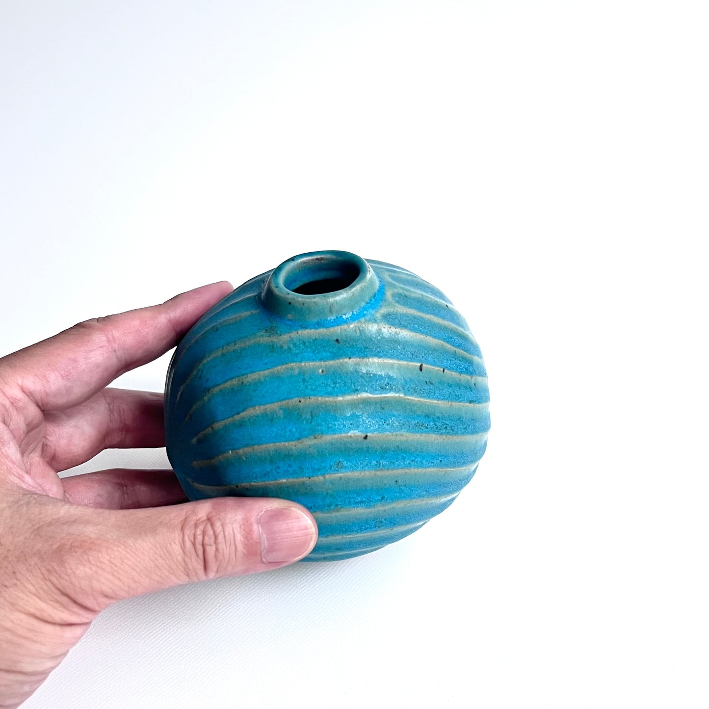 トルコ釉シノギ扁壺