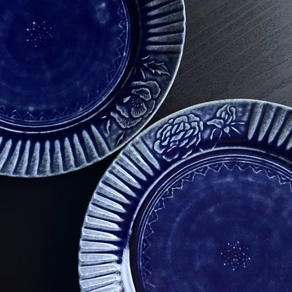 瑠璃釉花文輪花皿