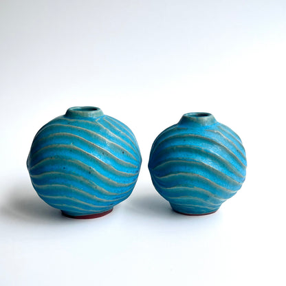トルコ釉シノギ扁壺（小）