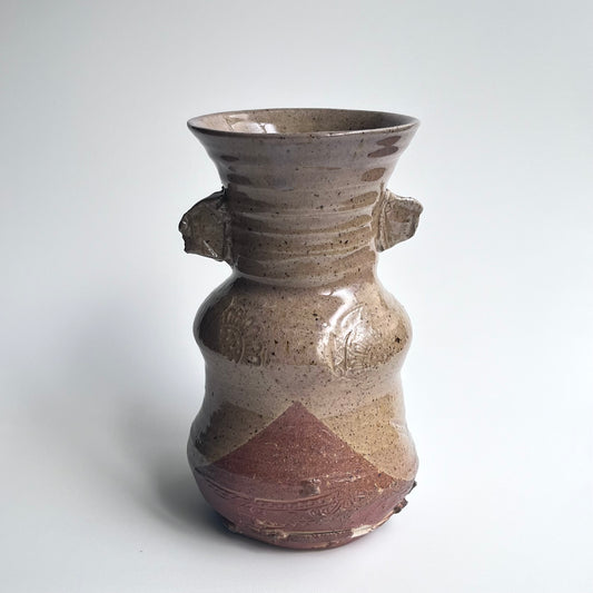 窯変灰釉耳付花入
