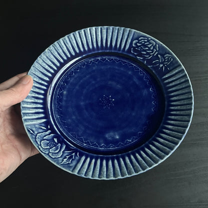 瑠璃釉花文輪花皿