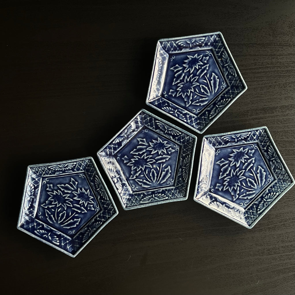 瑠璃釉五角小皿