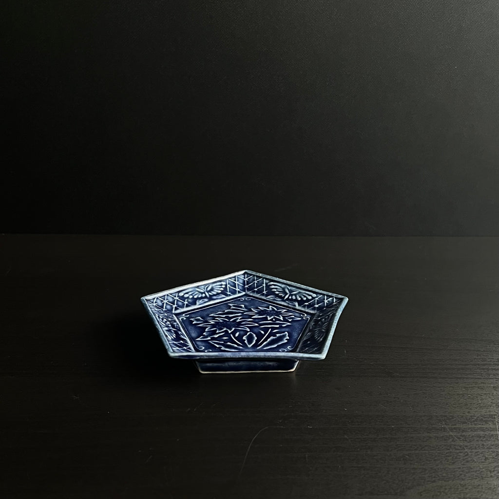瑠璃釉五角小皿