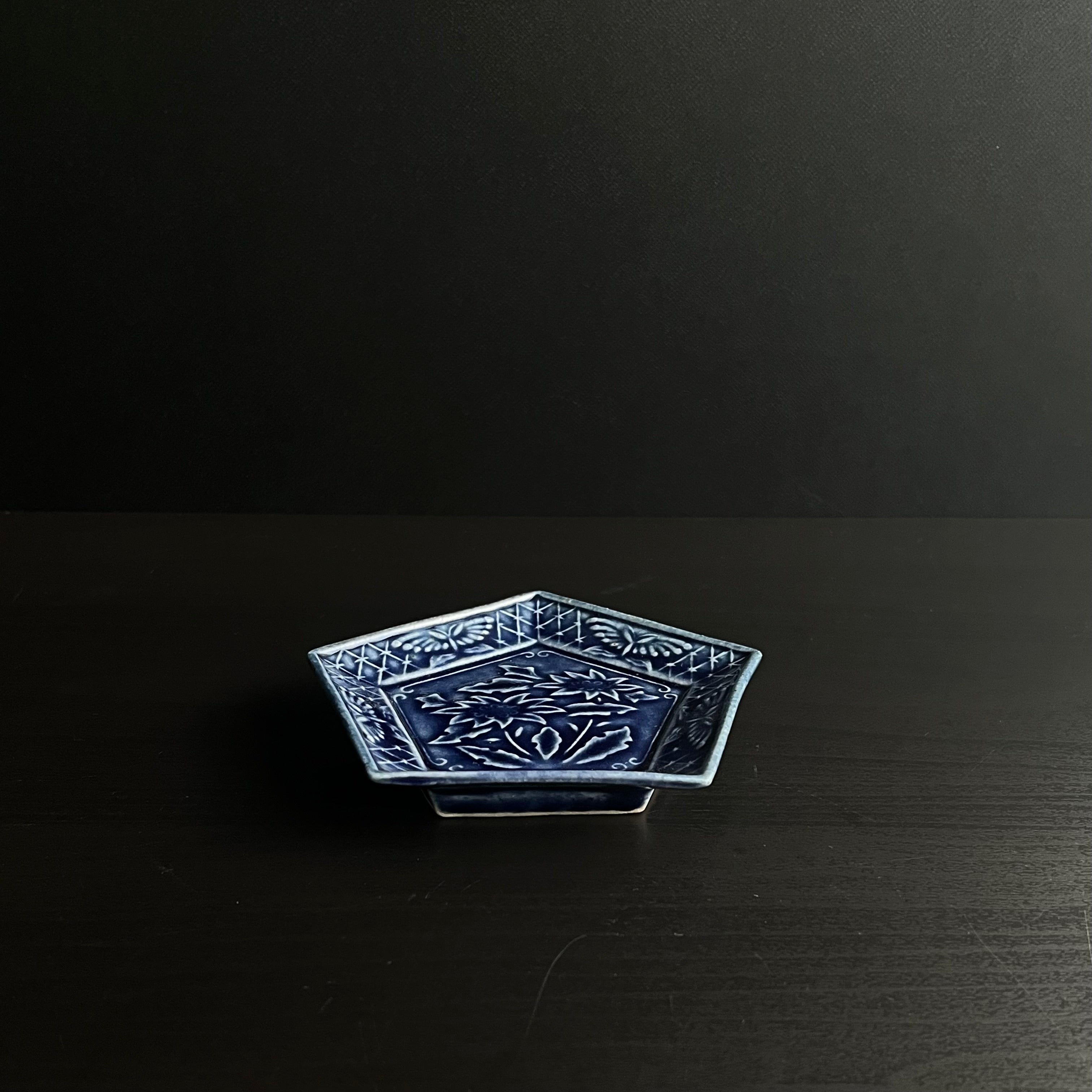 瑠璃釉五角小皿
