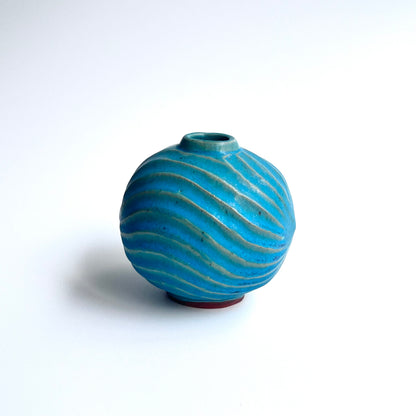 トルコ釉シノギ扁壺