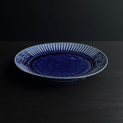 瑠璃釉花文輪花皿