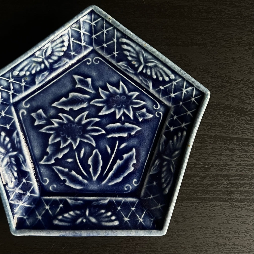瑠璃釉五角小皿